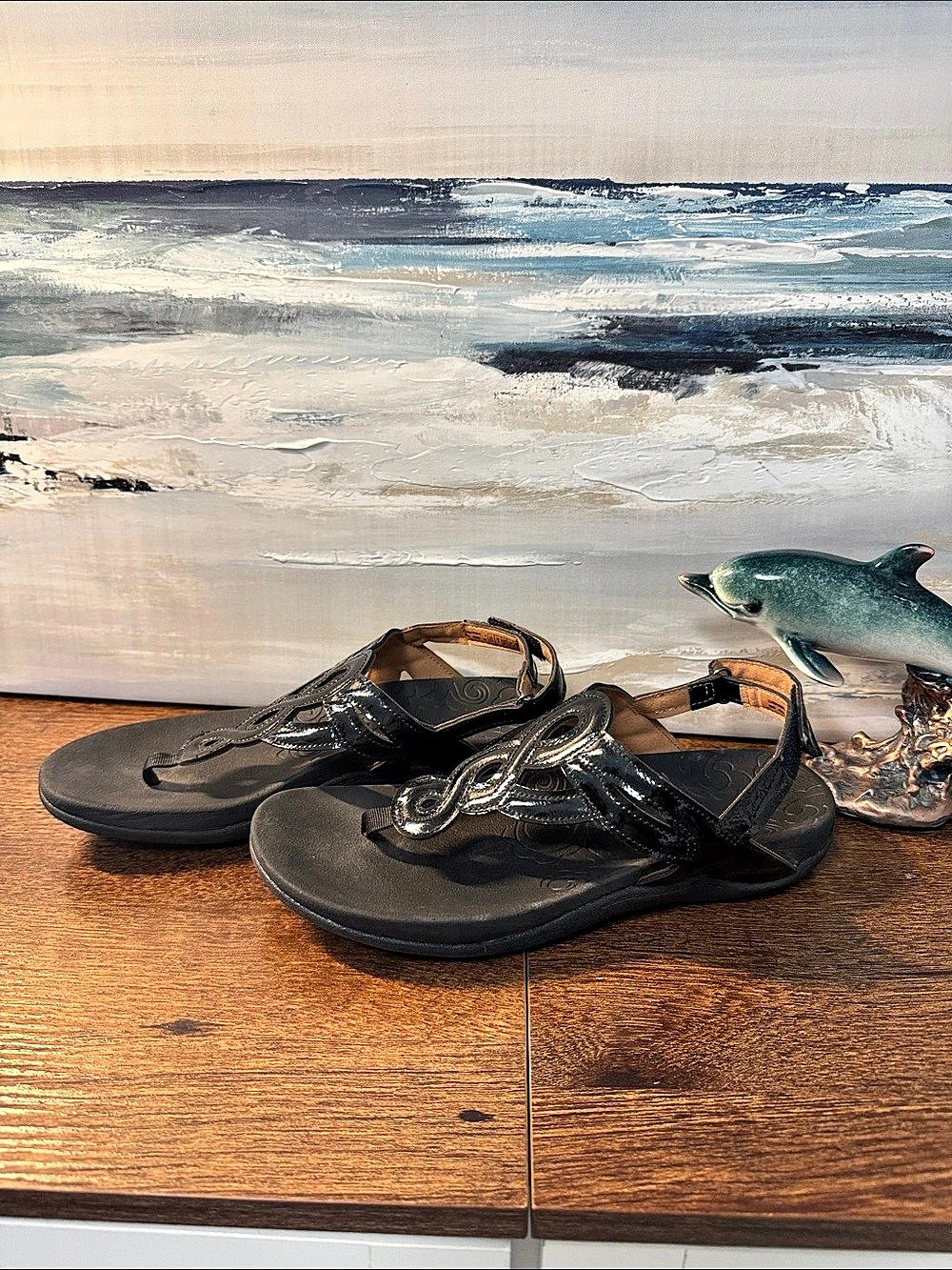 Rockport- Black Leather-Style Sandals US 8.5